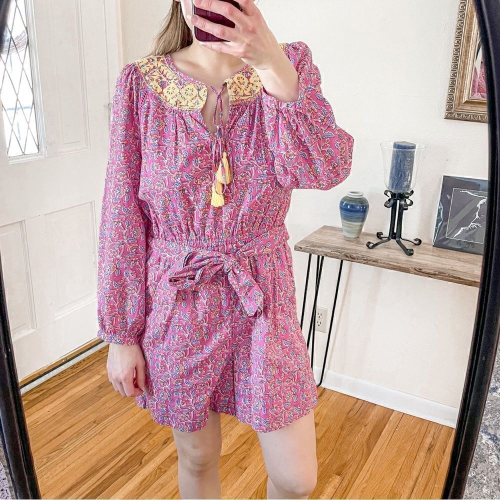 J Crew Embroidered Romper Pink Vines 6